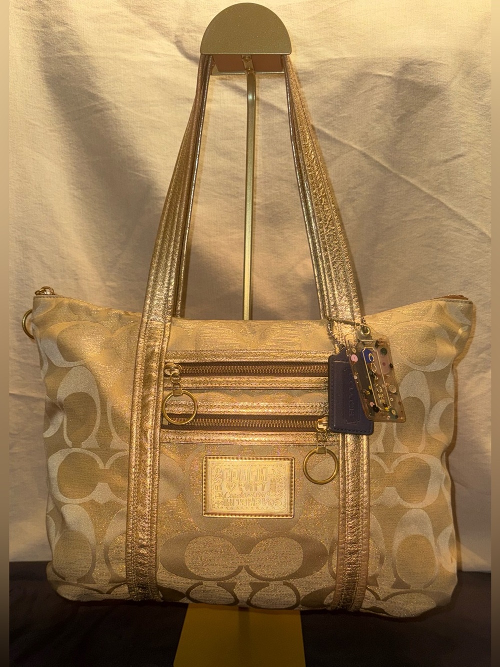 Coach Poppy Signature Metallic Gold Glam Tote Bag Carry-All 13826 Y2K